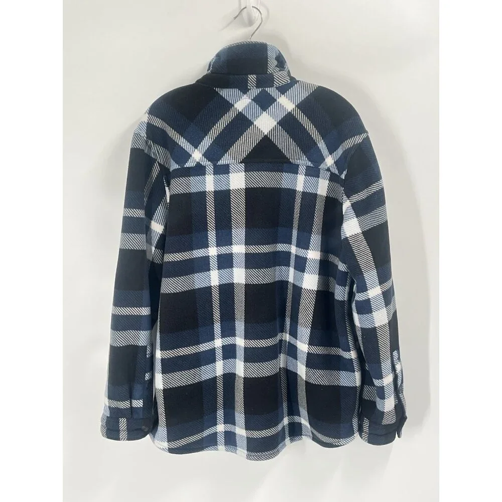 Freedom Foundry Blue Plaid Sherpa Lined Button Shirt Jacket Shacket Sz Large